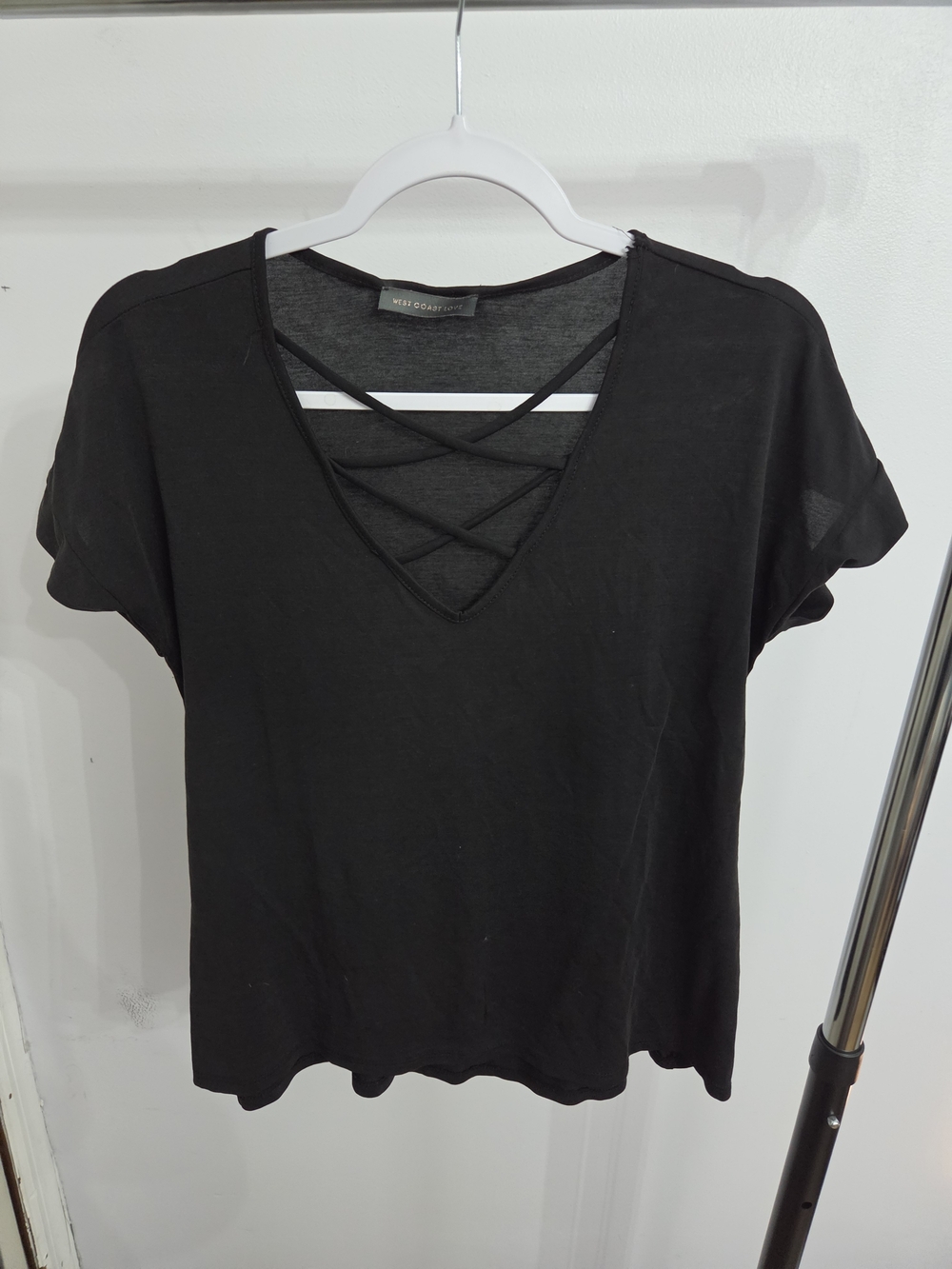 Women's Black Crisscross V-Neck Tee